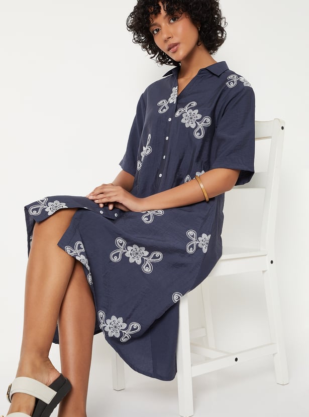 Women Embroidered Shirt Dress
