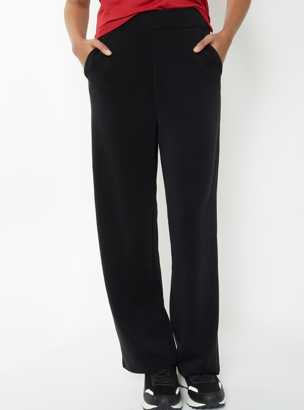 Women Solid Wide Leg Track Pants