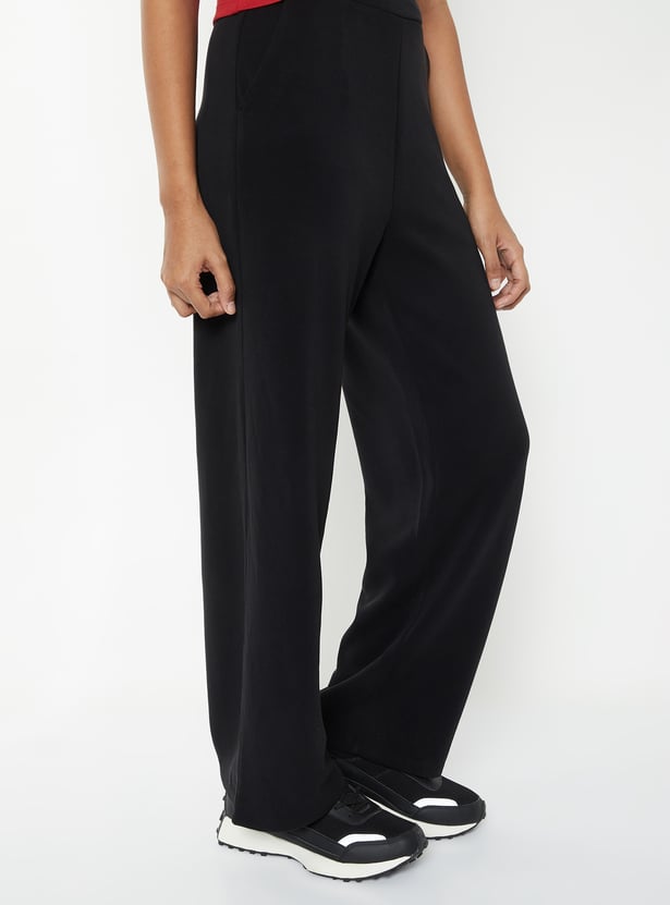 Women Solid Wide Leg Track Pants
