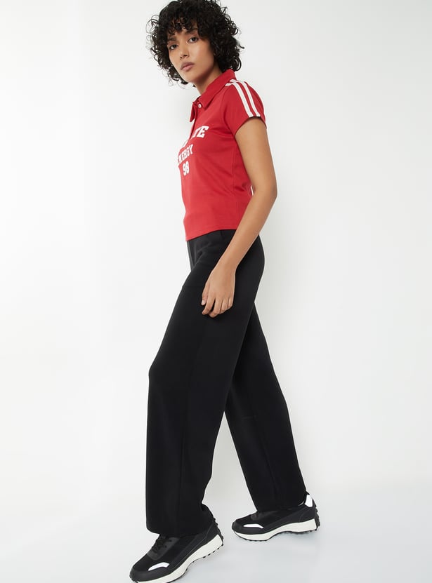 Women Solid Wide Leg Track Pants