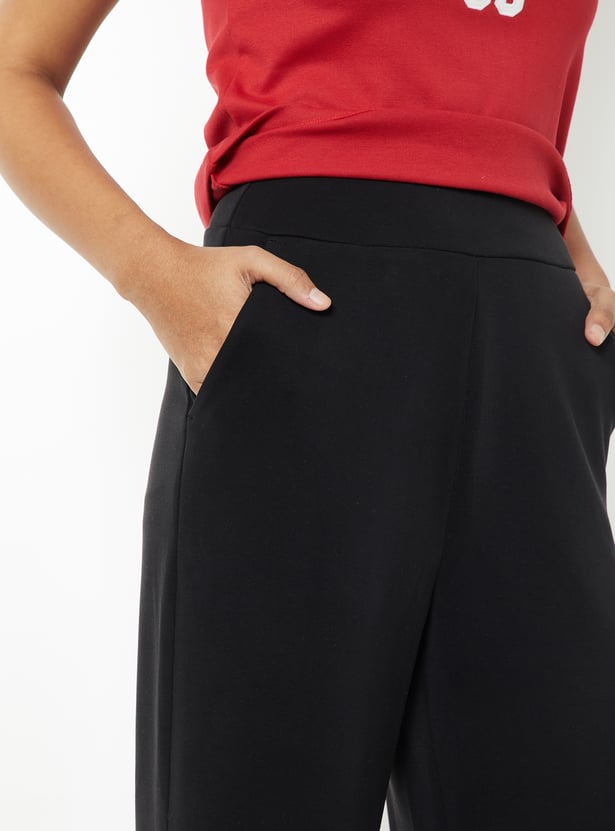 Women Solid Wide Leg Track Pants