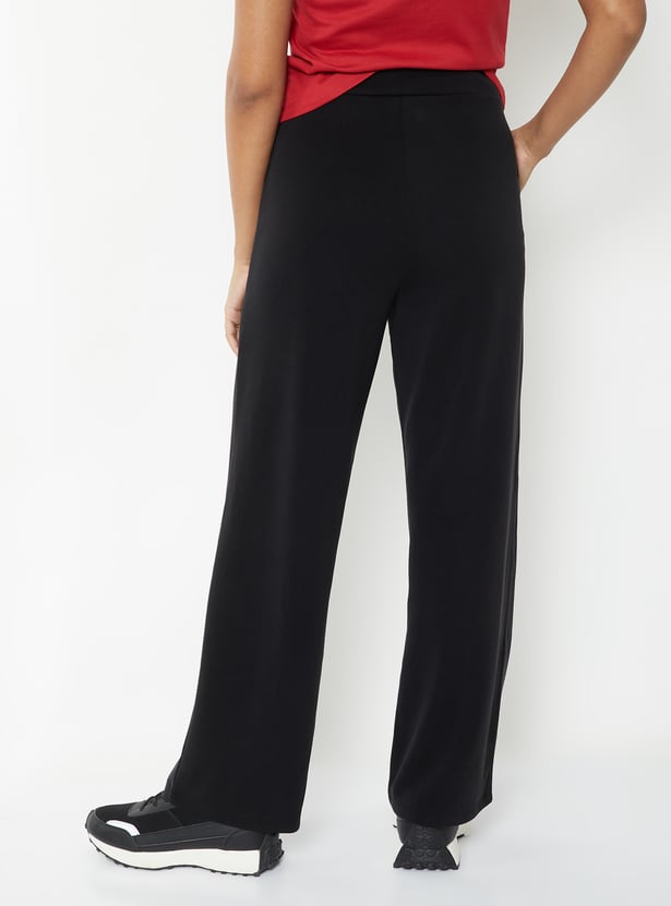 Women Solid Wide Leg Track Pants