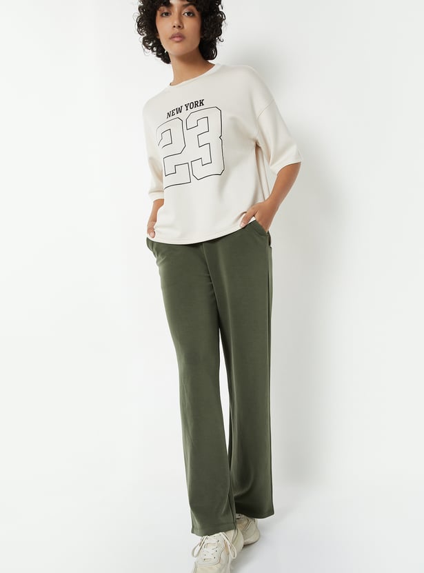 Women Solid Wide Leg Track Pants