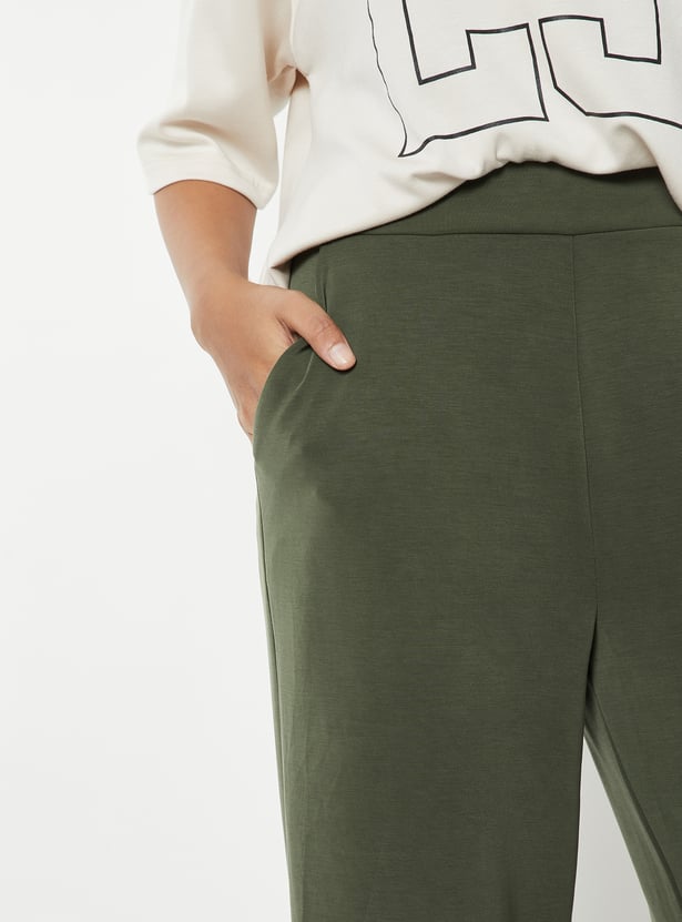 Women Solid Wide Leg Track Pants