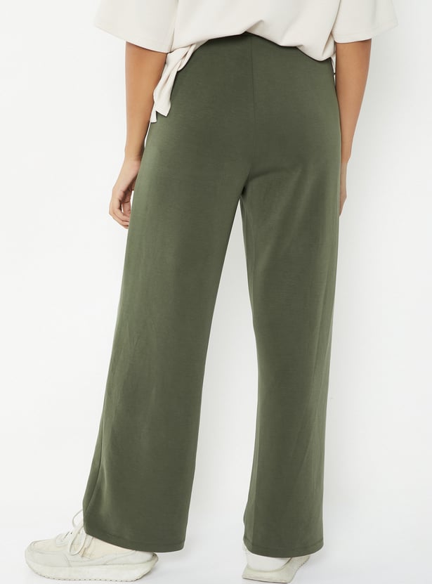 Women Solid Wide Leg Track Pants