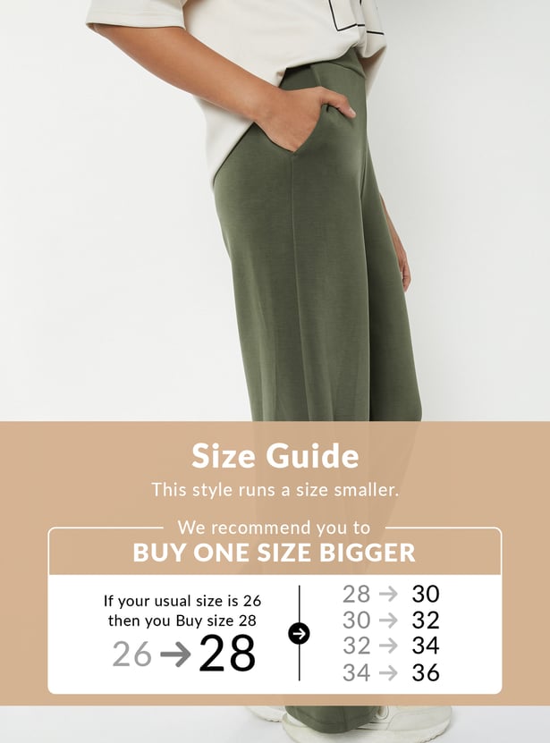 Women Solid Wide Leg Track Pants