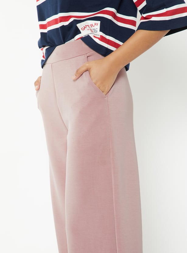 Women Solid Wide Leg Track Pants