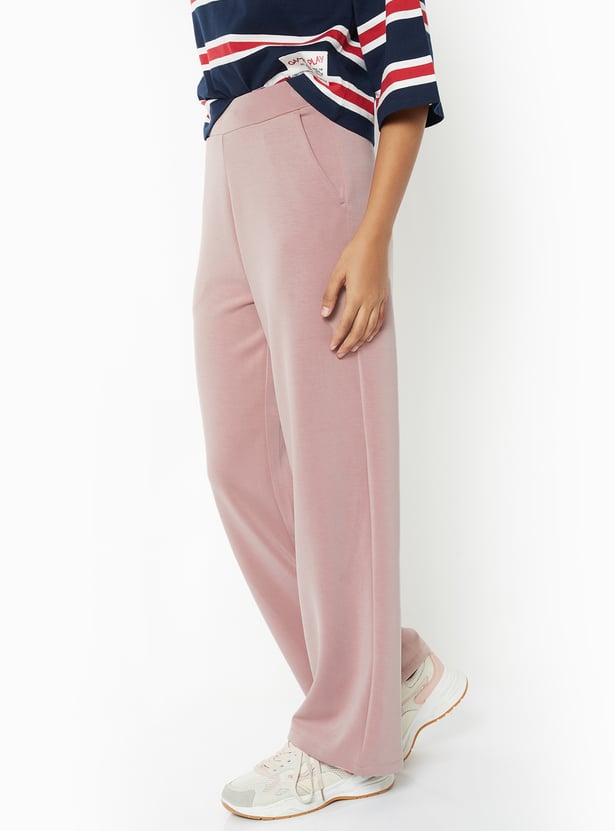 Women Solid Wide Leg Track Pants