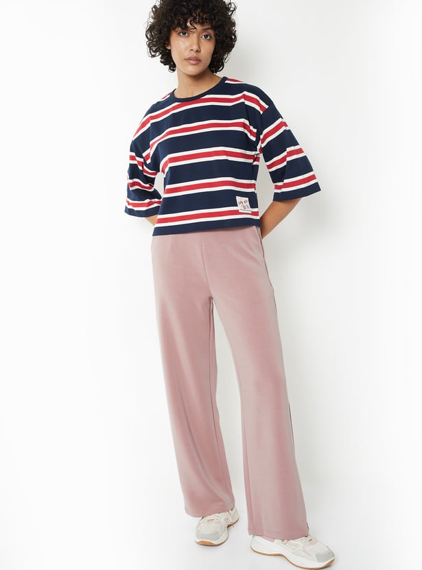 Women Solid Wide Leg Track Pants