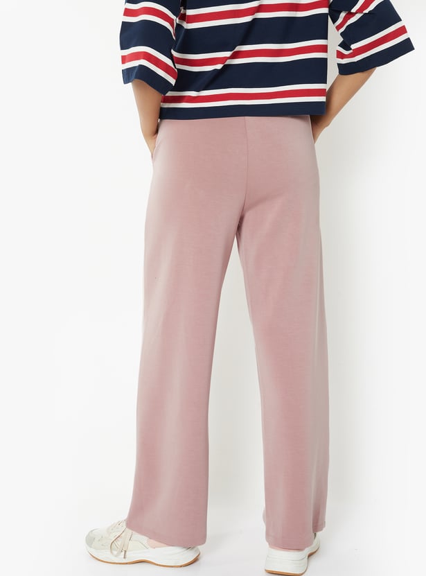 Women Solid Wide Leg Track Pants