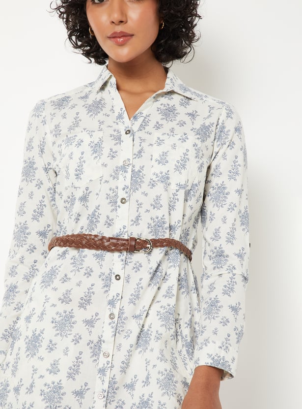 Women Floral Print Shirt Dress