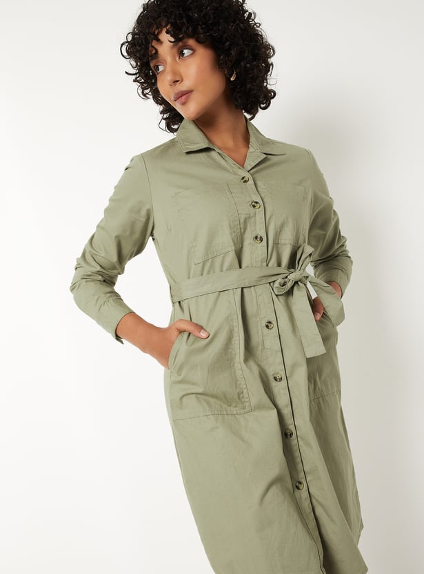 Women Solid Shirt Dress