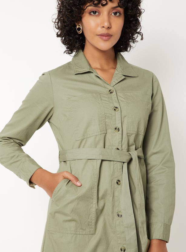 Women Solid Shirt Dress