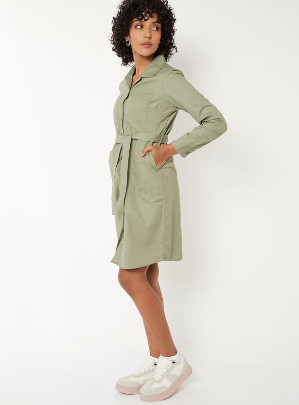Women Solid Shirt Dress