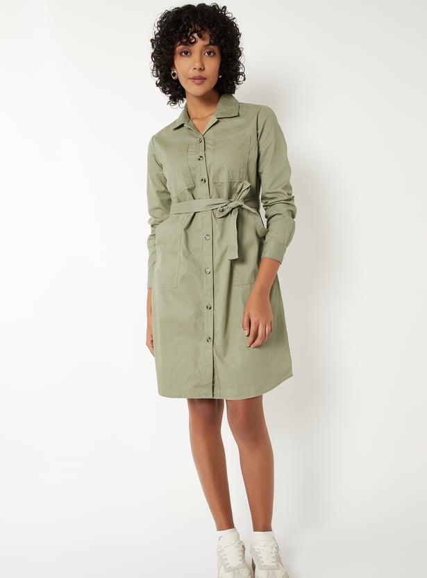 Women Solid Shirt Dress