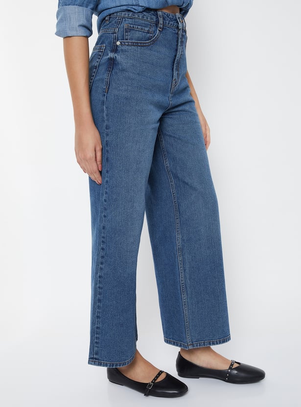 Women Washed Wide Leg Jeans