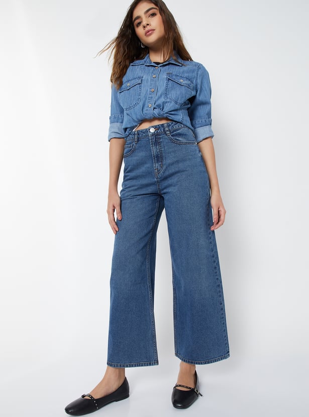 Women Washed Wide Leg Jeans