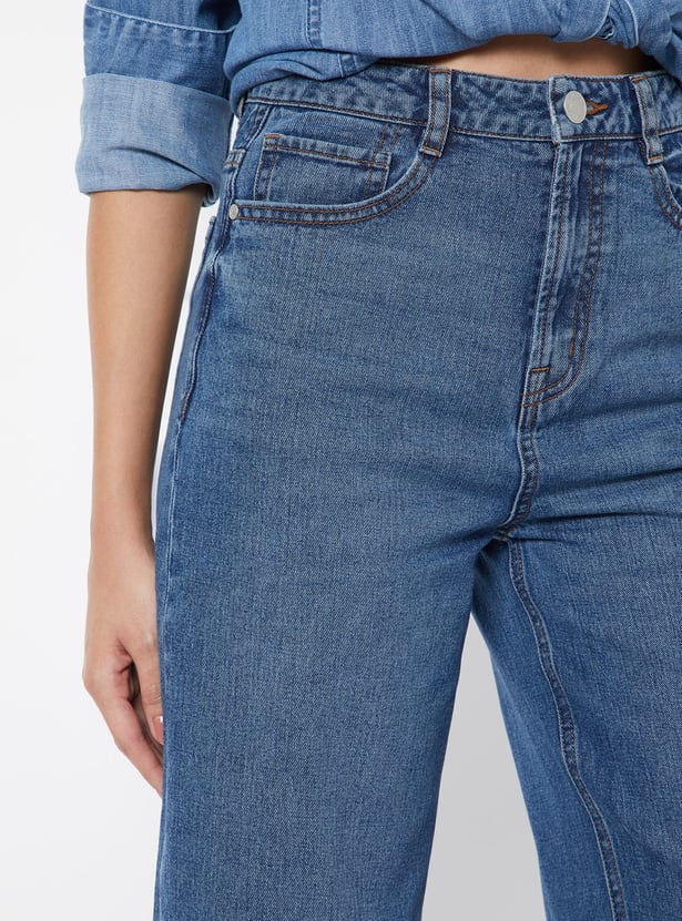 Women Washed Wide Leg Jeans