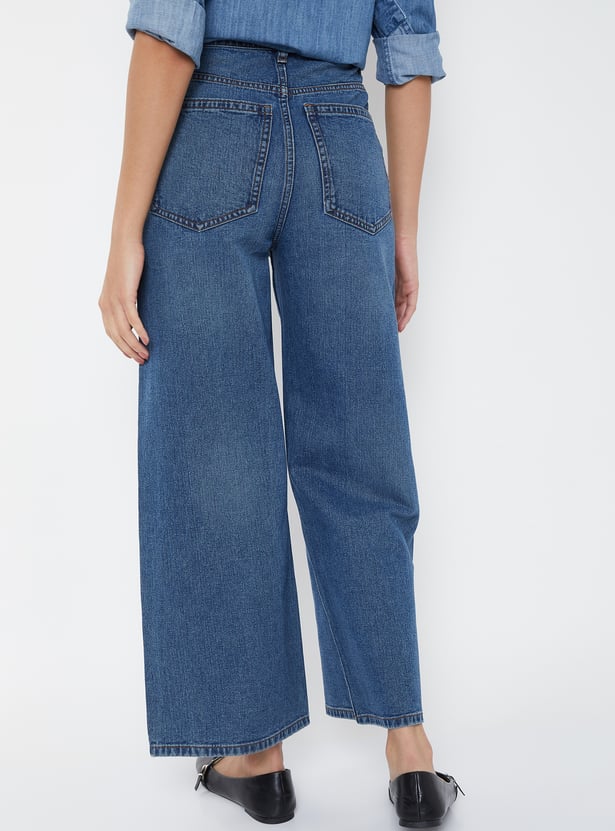 Women Washed Wide Leg Jeans