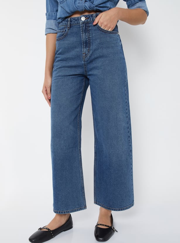 Women Washed Wide Leg Jeans