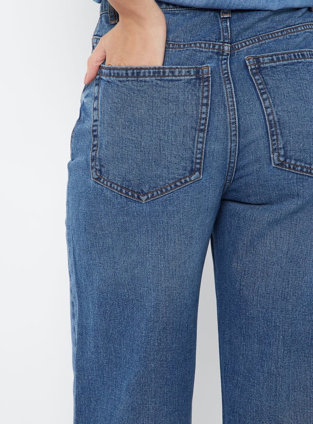 Women Washed Wide Leg Jeans
