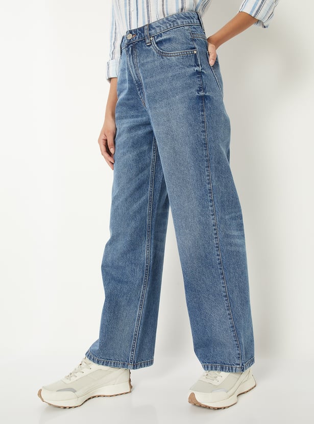 Women Washed Wide Leg Jeans