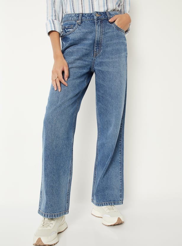 Women Washed Wide Leg Jeans