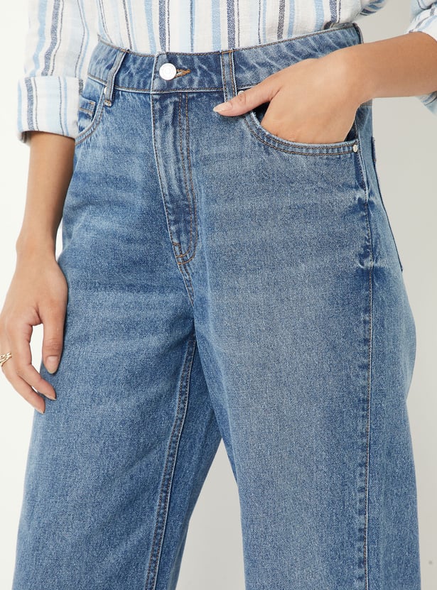 Women Washed Wide Leg Jeans