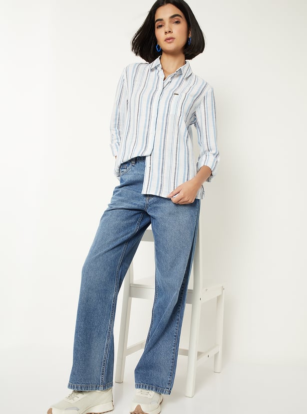 Women Washed Wide Leg Jeans