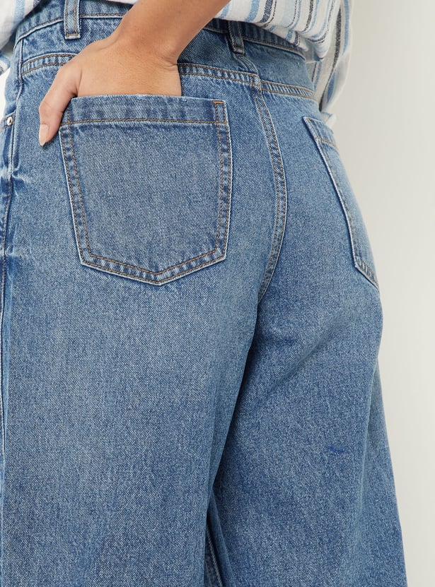 Women Washed Wide Leg Jeans