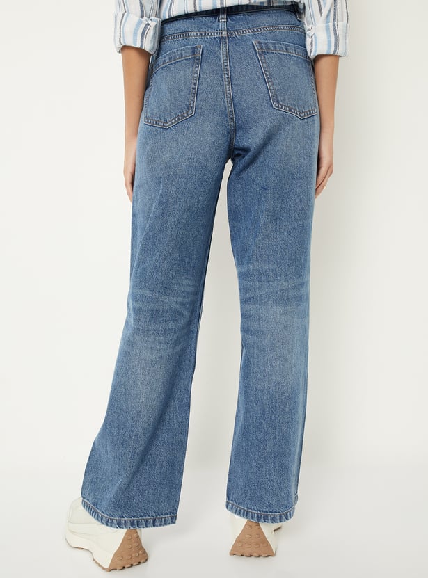 Women Washed Wide Leg Jeans