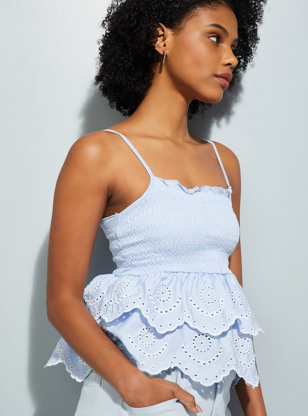 URB_N Women Schiffli Peplum Top