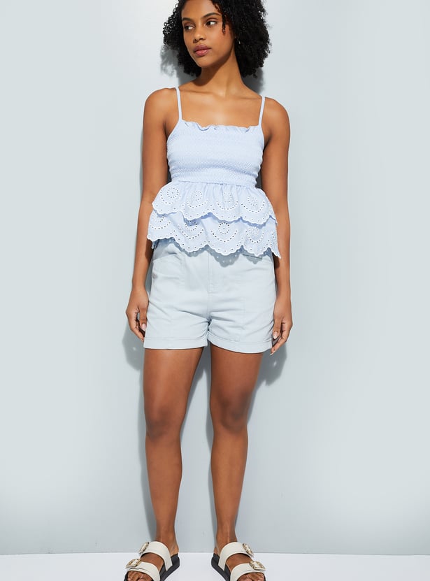 URB_N Women Schiffli Peplum Top