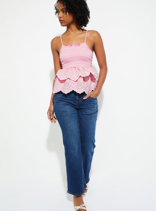 URB_N Women Schiffli Peplum Top