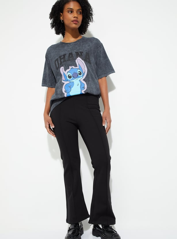 Women Solid Kick Flare Trousers