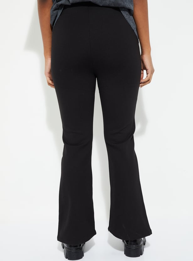Women Solid Kick Flare Trousers