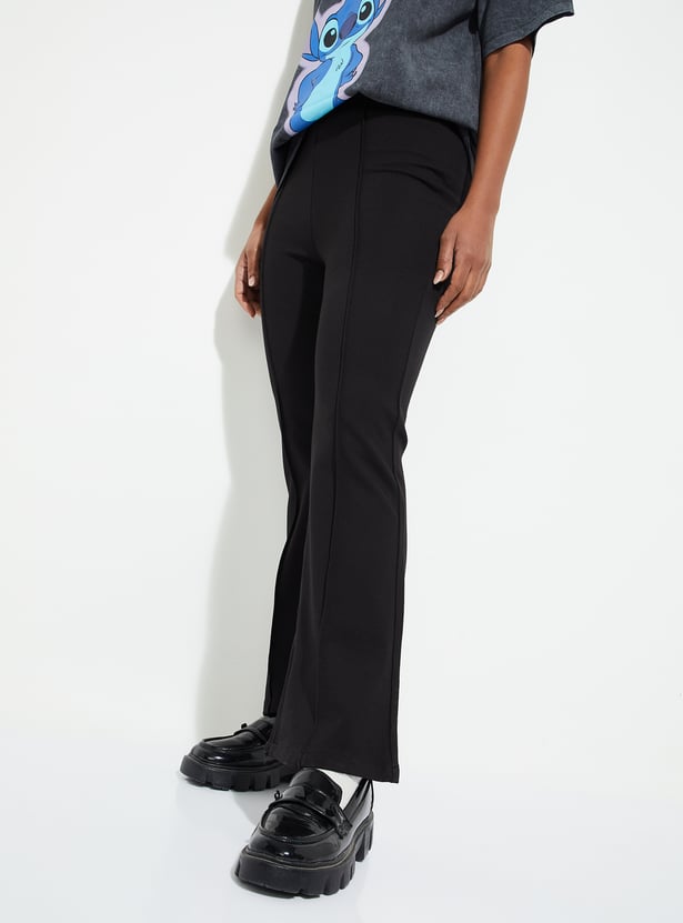 Women Solid Kick Flare Trousers
