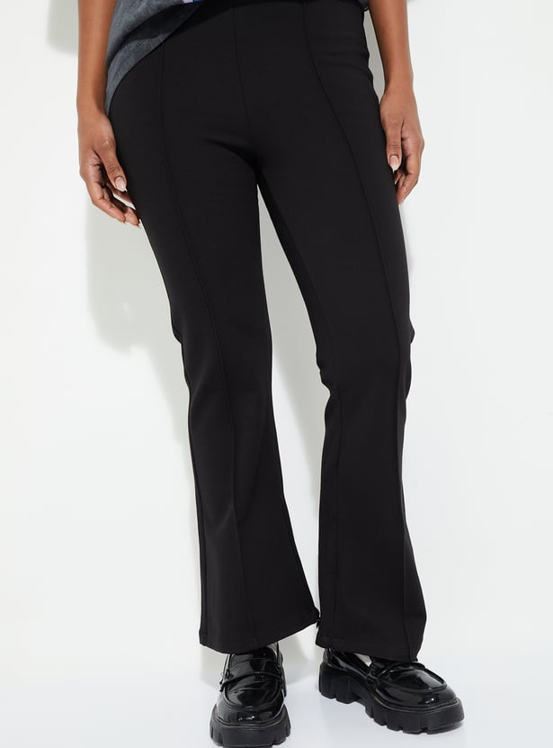 Women Solid Kick Flare Trousers