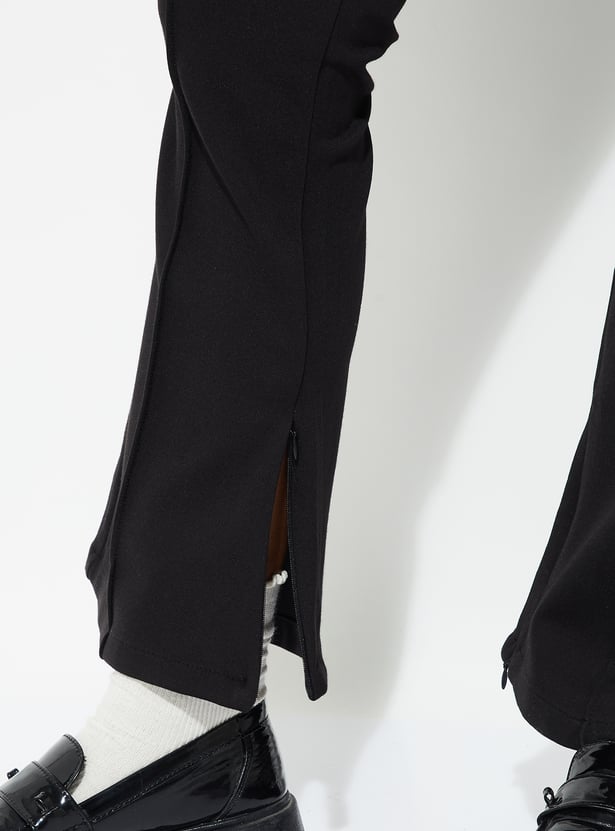 Women Solid Kick Flare Trousers