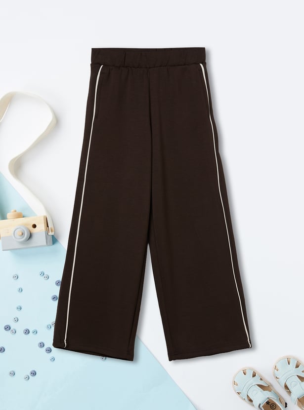 Girls Contrast Piping Wide Leg Track Pants