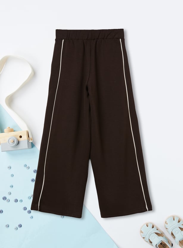 Girls Contrast Piping Wide Leg Track Pants