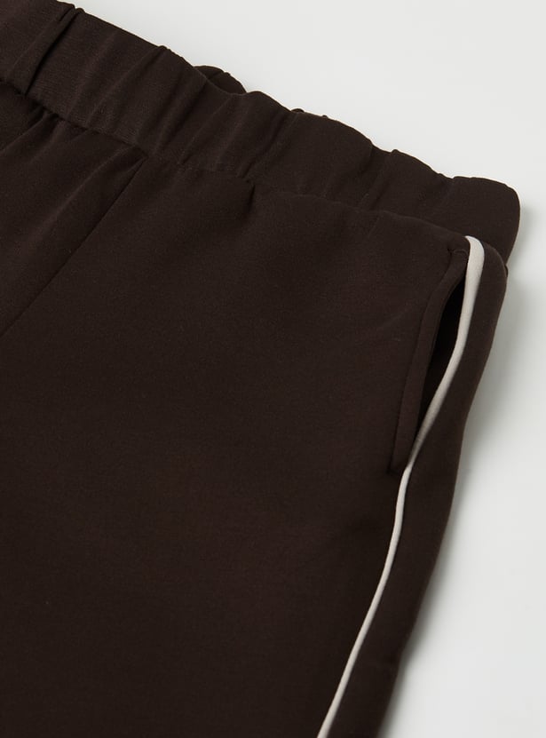 Girls Contrast Piping Wide Leg Track Pants