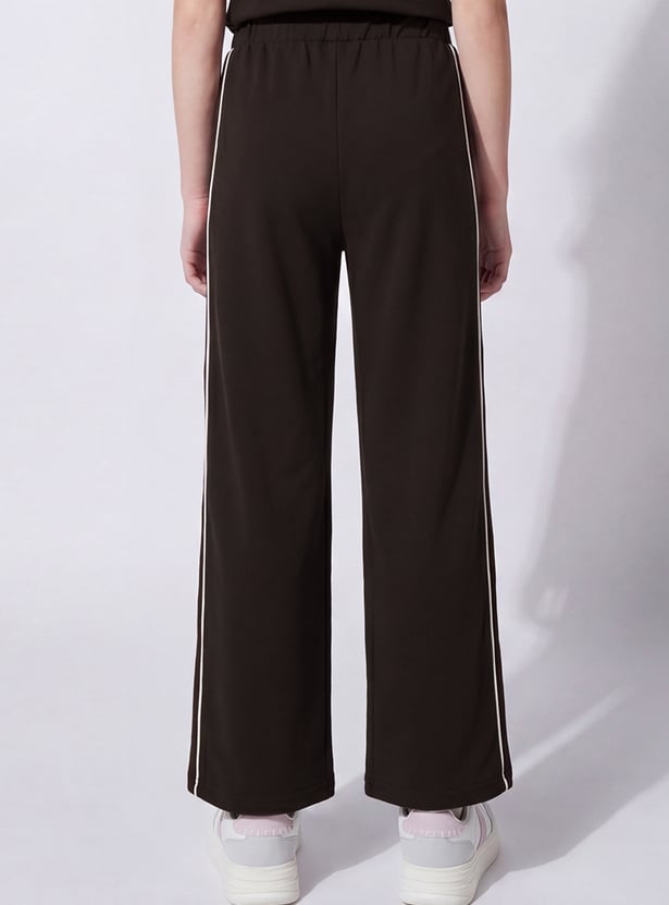 Girls Contrast Piping Wide Leg Track Pants