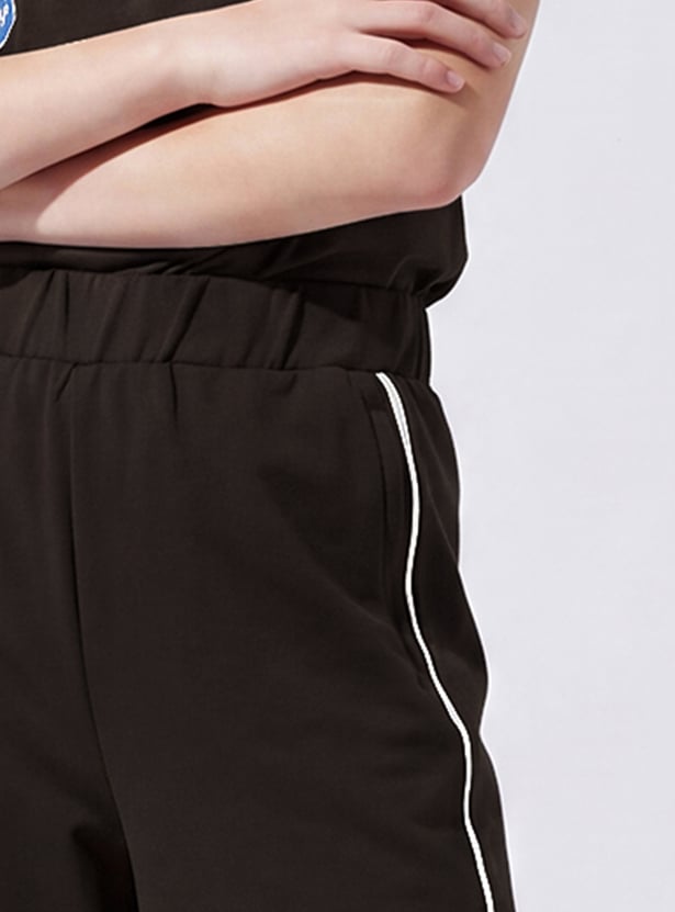 Girls Contrast Piping Wide Leg Track Pants