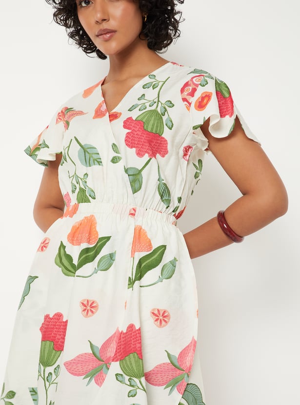 Women Floral Print Wrap Dress
