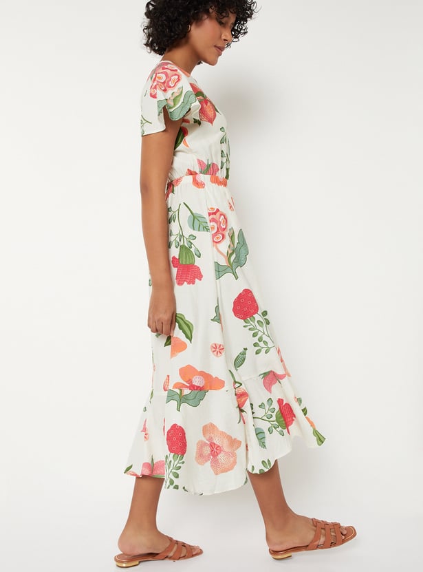 Women Floral Print Wrap Dress