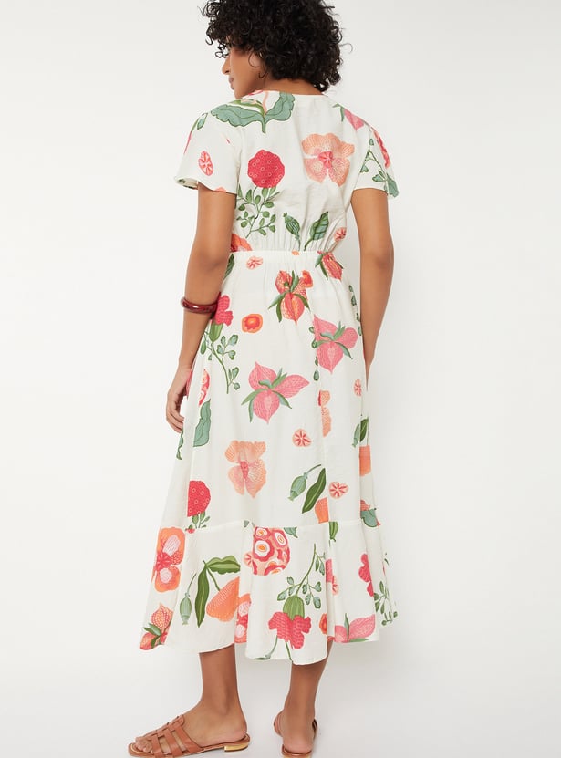 Women Floral Print Wrap Dress