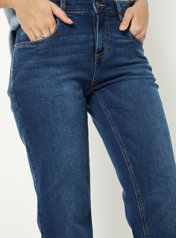 Women Dark Wash Clean Look Mid Rise Jeans