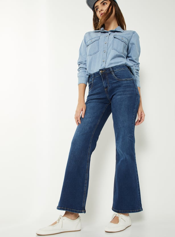 Women Dark Wash Clean Look Mid Rise Jeans
