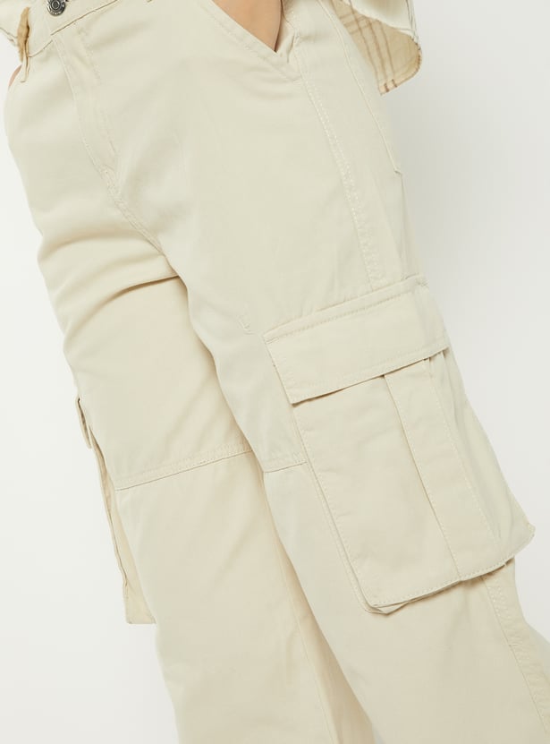 Women Solid Wide Leg Cargo Trousers